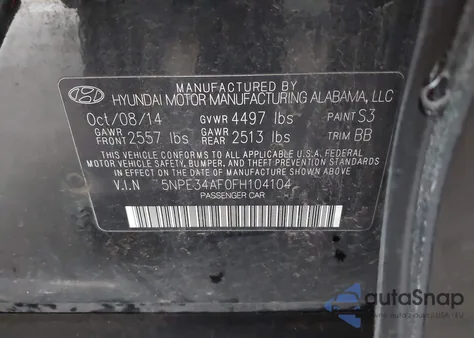 2015 Hyundai Sonata Sport z USA, uszkodzony, nr VIN 5NPE34AF0FH104104